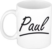 Paul naam cadeau mok / beker met sierlijke letters - Cadeau collega/ vaderdag/ verjaardag of persoonlijke voornaam mok werknemers