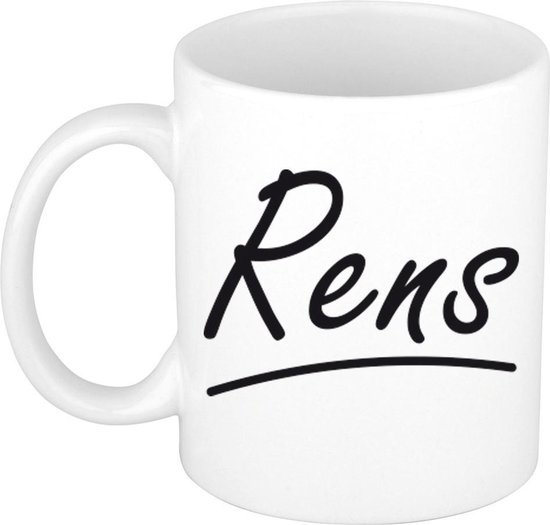 Rens Naam koffiemok - beker - met sierlijke letters - wit - cadeau ...