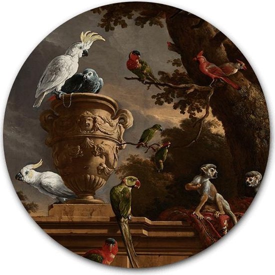 Tuincirkel De Menagerie - WallCatcher | Tuinposter rond 60 cm | Meesterwerk van Melchior d’ Hondecoeter | Buiten muurcirkel Oude Meesters