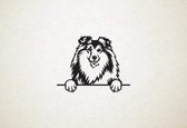 Shetland Sheepdog - Sheltie - hond met pootjes - XS - 18x23cm - Zwart - wanddecoratie