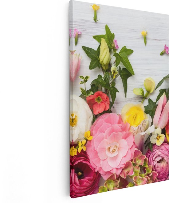 Artaza Canvas Schilderij Bloemen Op Een Witte Houten Achtergrond - 20x30 - Klein - Foto Op Canvas - Canvas Print