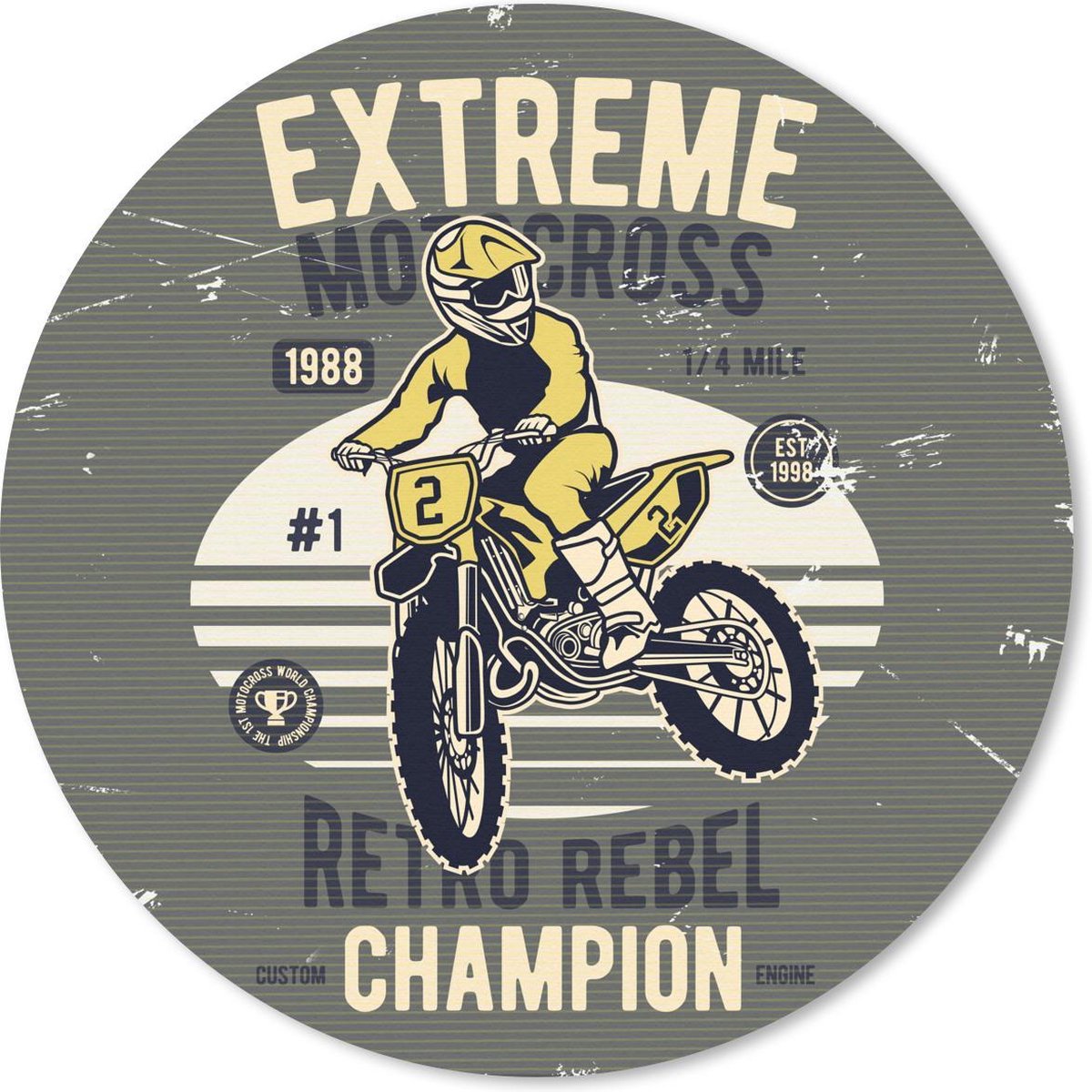 Muismat rond 40x40 cm - Mousepad Motorfiets - Man - Retro - Geel - Ronde muismatten