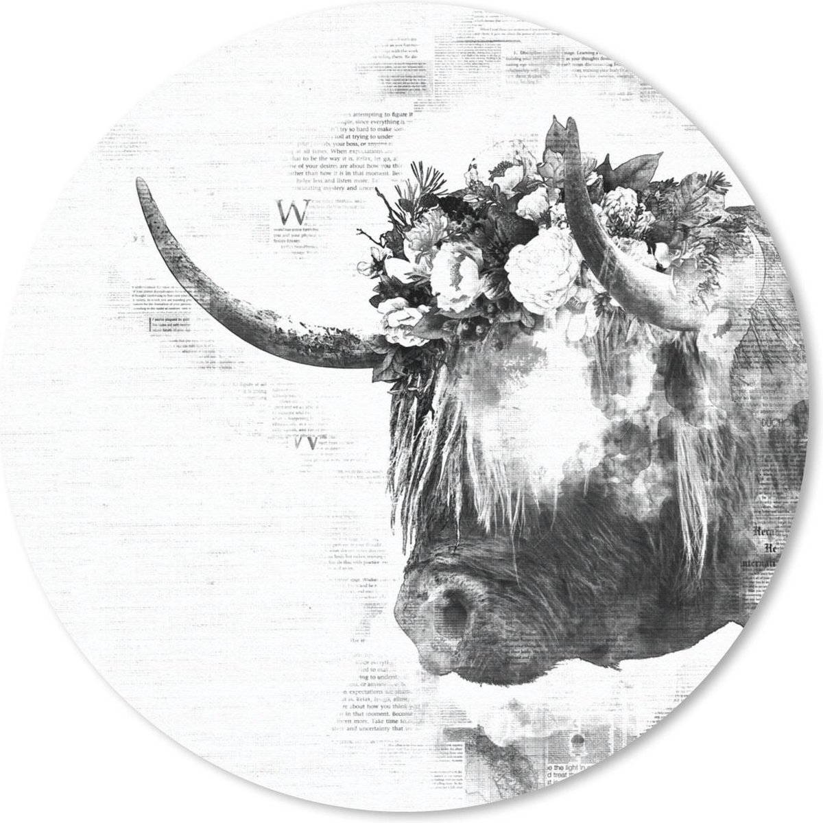Muismat rond 50x50 cm - Mousepad Schotse hooglander - Abstract - Zwart - Wit - Ronde muismatten