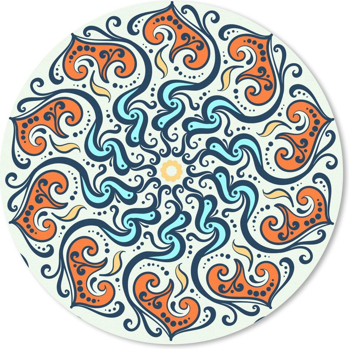 Muismat rond 40x40 cm - Mousepad Mandala - Oranje - Blauw - Patronen - Ronde muismatten