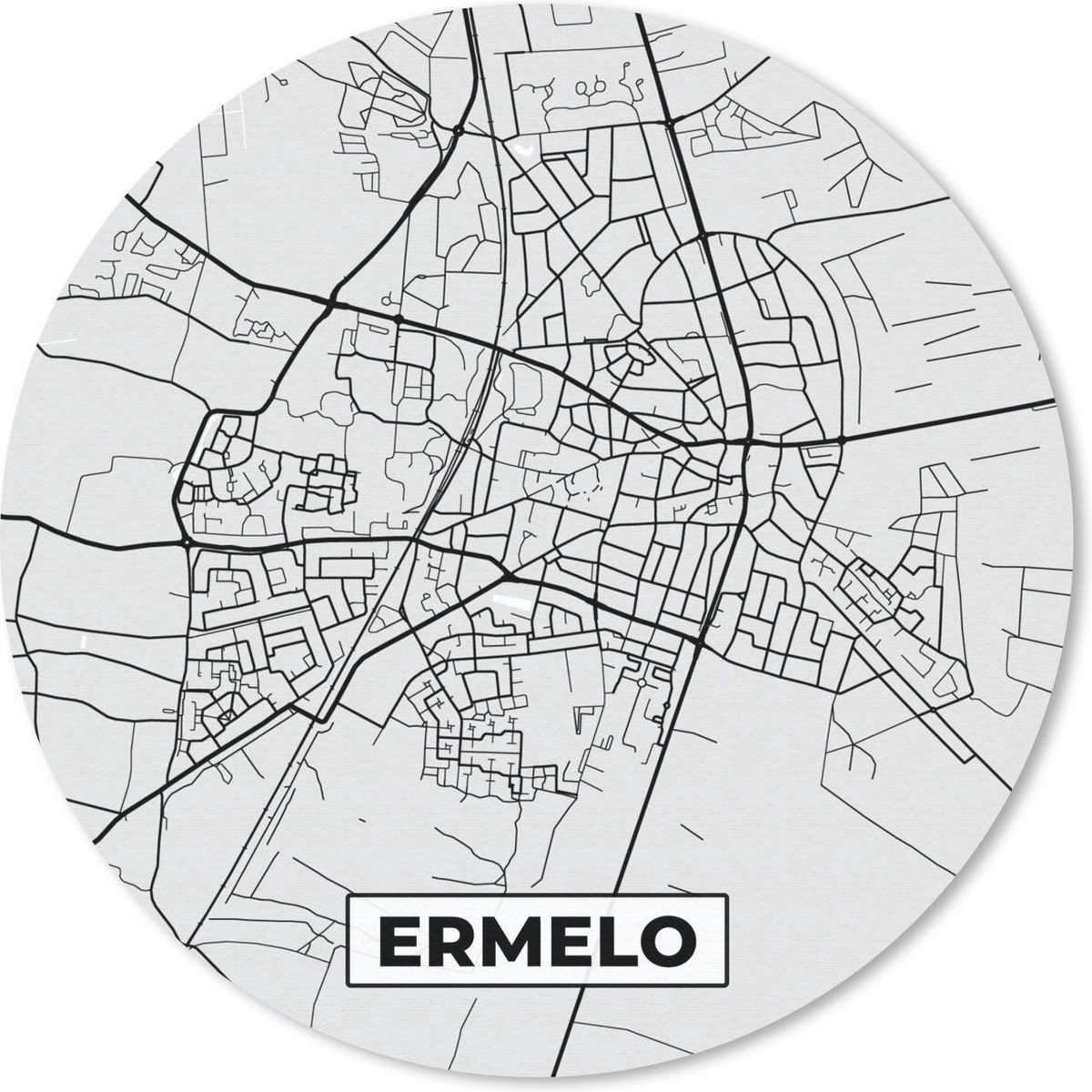 Muismat rond 40x40 cm - Mousepad Stadskaart - Ermelo - Grijs - Wit - Ronde muismatten
