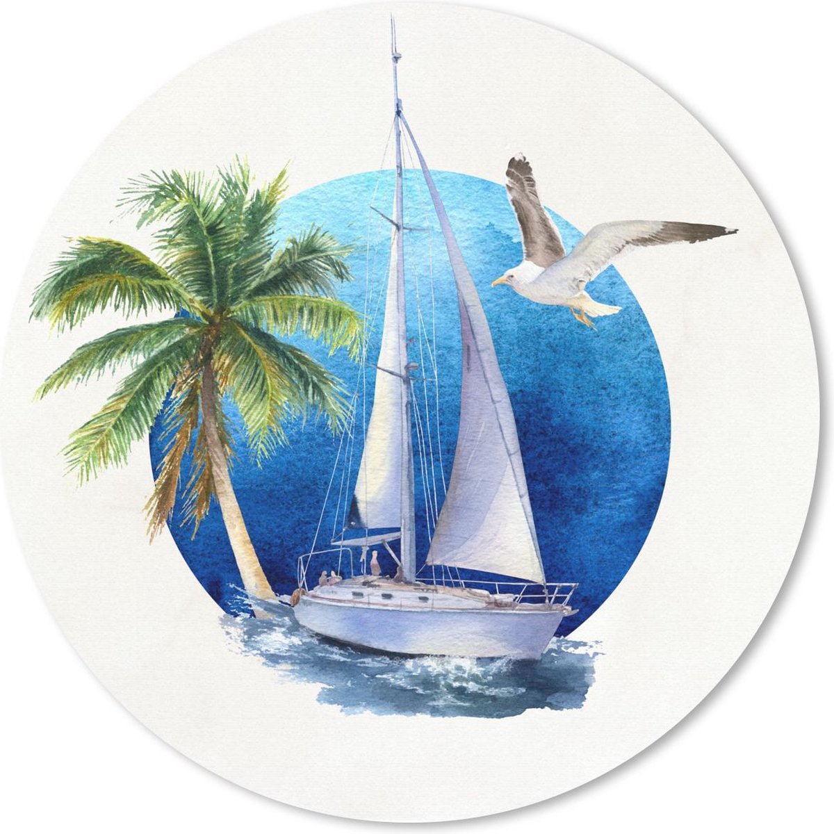 Muismat rond 40x40 cm - Mousepad Zeilboot - Vogel - Zee - Ronde muismatten