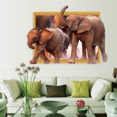 Muursticker Realistische Olifanten met 3D effect 88 x 64cm