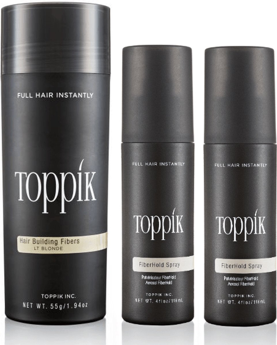 Toppik Hair Fibers Voordeelset Lichtblond - Toppik Hair Fibers 55 gram + 2 x Toppik Fiberhold Spray 118 ml - Voor direct voller haar