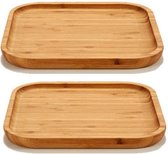 2x stuks bamboe houten broodplanken/serveerplanken vierkant 20 cm - Dienbladen van hout