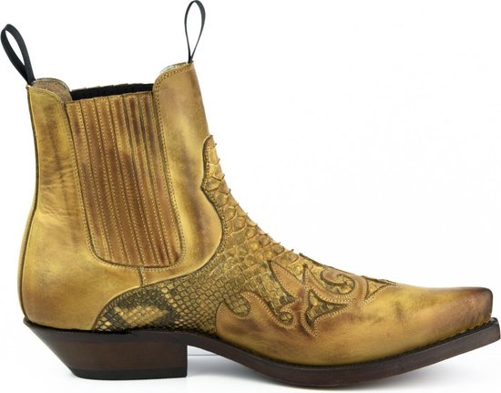Mayura Boots Rock 2500 Hazelnoot/ Spitse Western Heren Enkellaars Schuine Hak Elastiek Sluiting Vintage Look Maat EU 41