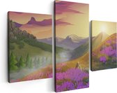 Artaza Canvas Schilderij Drieluik Lavendel Bloemen In De Bergen - Abstract - 90x60 - Foto Op Canvas - Canvas Print