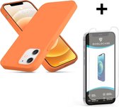 ShieldCase Silicone case geschikt voor Apple iPhone 12 / 12 Pro  - 6.1 inch - oranje + glazen Screen Protector