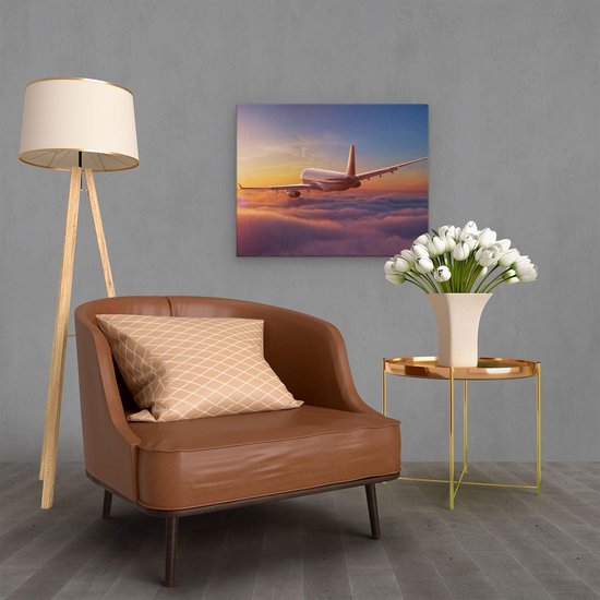 Artaza Toile Peinture Avion Dans Les Nuages Au Coucher Du Soleil - 50x40 - Photo Sur Toile - Impression Sur Toile