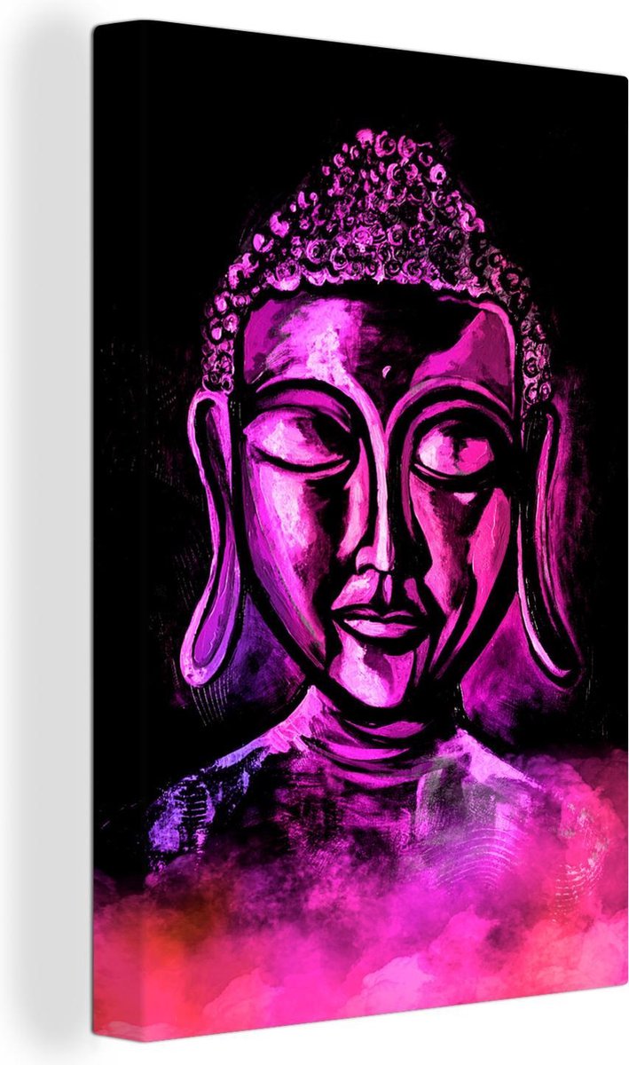 Canvas Schilderij Boeddha - Verf - Roze - 60x90 cm - Wanddecoratie