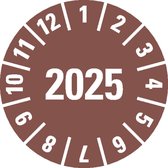 Keuringssticker met jaartal 2025 per boekje, bruin 35 mm - 60 per boekje