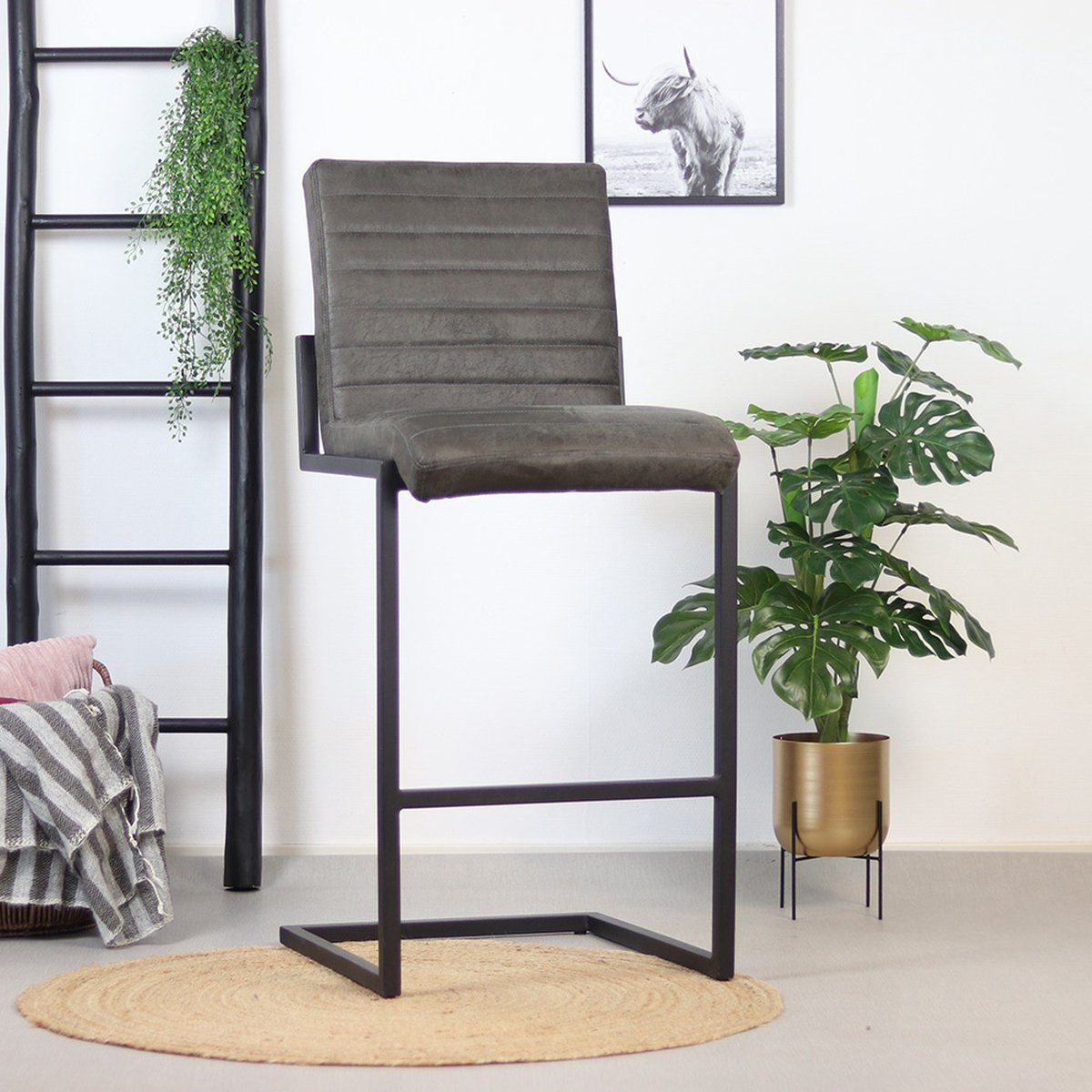 Bronx71 Industriële barkruk Block antraciet eco-leer 79 cm - barstoel