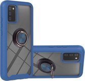 Voor Samsung Galaxy A02s EU-versie Sterrenhemel Effen kleurserie Schokbestendige pc + TPU-beschermhoes met ringhouder en magnetische functie (blauw)