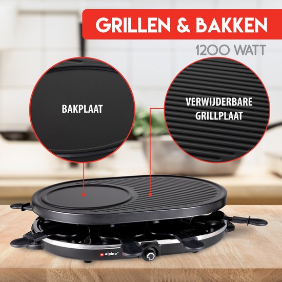 Alpina gourmetstel: grillen en bakken. Met grillplaat en bakplaat. 1200 Watt.