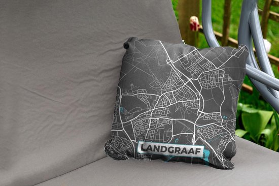 Buitenkussen - Plattegrond - Landgraaf - Grijs - Blauw - 45x45 cm - Weerbestendig - Stadskaart