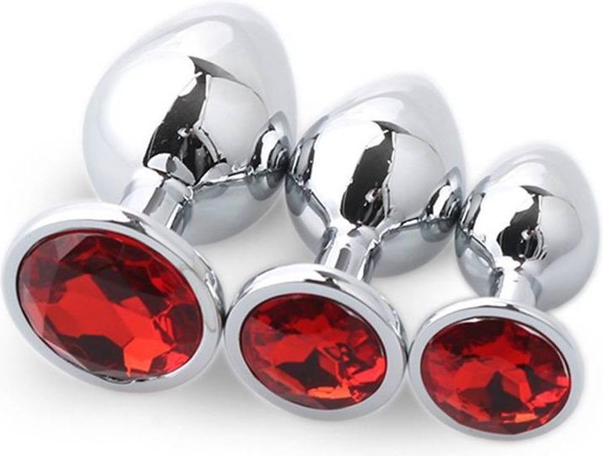 Goedkoopste 3-Delige Anaal Plug Set - Metalen Buttplugs voor mannen en vrouwen - Anal & Butt Plug - Helder/Rood