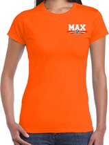 Max coureur supporter / race fan logo op borst t-shirt oranje voor dames - race fan / race supporter / coureur supporter L