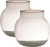 2x stuks transparante/bruine ronde vissenkom vaas/vazen van glas 20 x 19 cm - Bloemen/boeketten vaas voor binnen gebruik