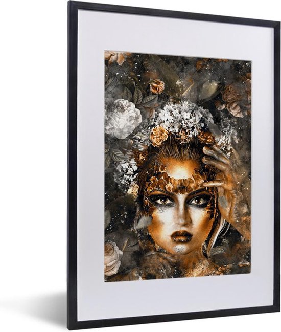 Fotolijst incl. Poster - Vrouwen - Bloemen - Goud - 30x40 cm - Posterlijst