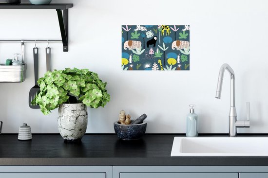 Poster Animaux - Plantes - Jungle - Blauw - 30x20 cm