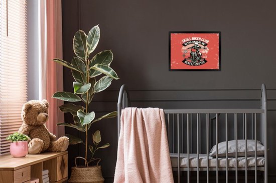 Cadre photo avec affiche - Moteur - Squelette - Vêtements de moto - Rétro - 40x40 cm - Cadre pour affiche