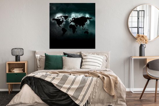 Affiche Wereldkaart - Zwart - Lumière - 100x100 cm XXL