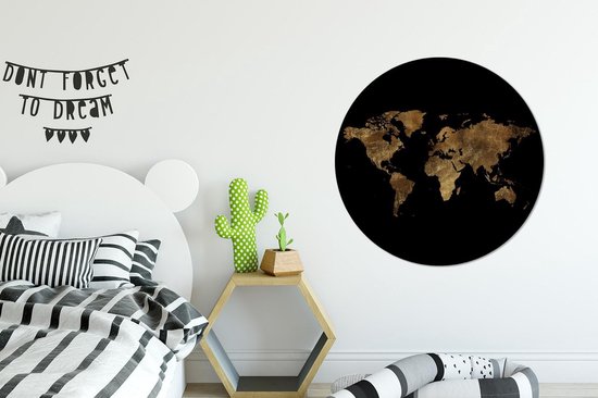 Wall Circle - Indoor Wall Circle - Carte du Wereldkaart - Marron - Vintage - ⌀ 90 cm - Décoration murale - Peintures Ronds