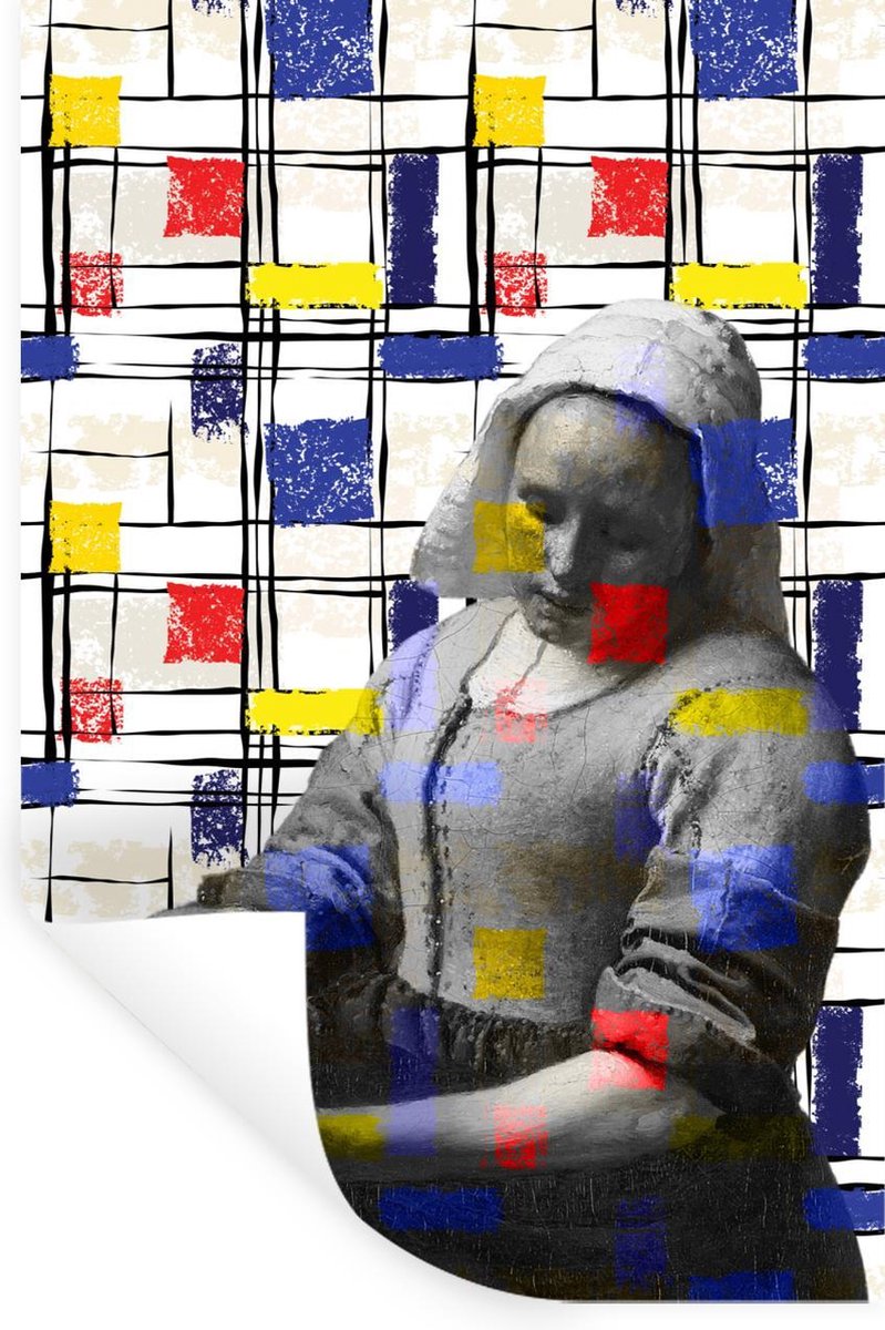 Muurstickers - Sticker Folie - Melkmeisje - Mondriaan - Collage - 40x60 cm - Plakfolie - M