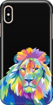 Apple iPhone XS Max Telefoonhoesje - Premium Hardcase Hoesje - Dun en stevig plastic - Met Dierenprint - Leeuw - Blauw