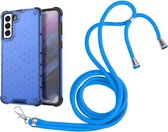 Voor Samsung Galaxy S21+ 5G Schokbestendige Honingraat PC + TPU Case met Nekkoord (Blauw)