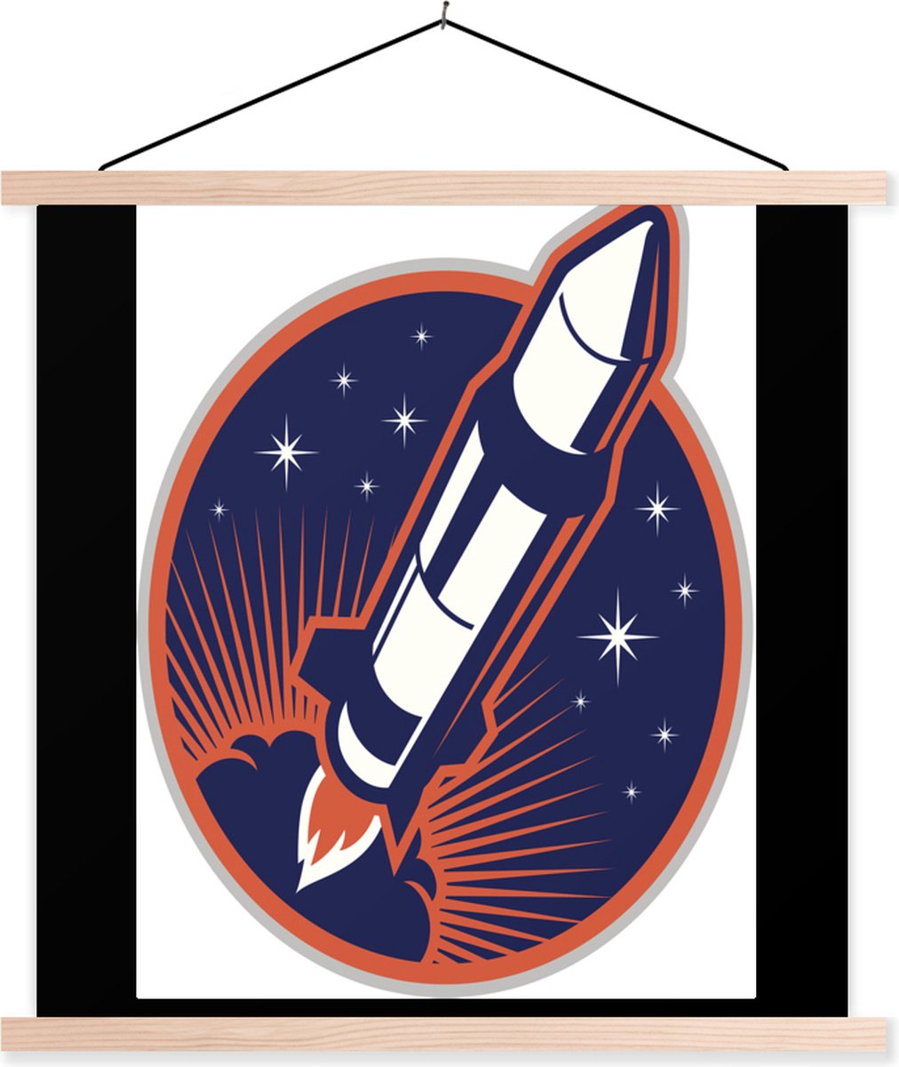 Posterhanger incl. Poster 40x40 cm - Schoolplaat - Illustratie - Kinderen - Raket - Textielposter - Blanke latten op Prijzenvolger.com