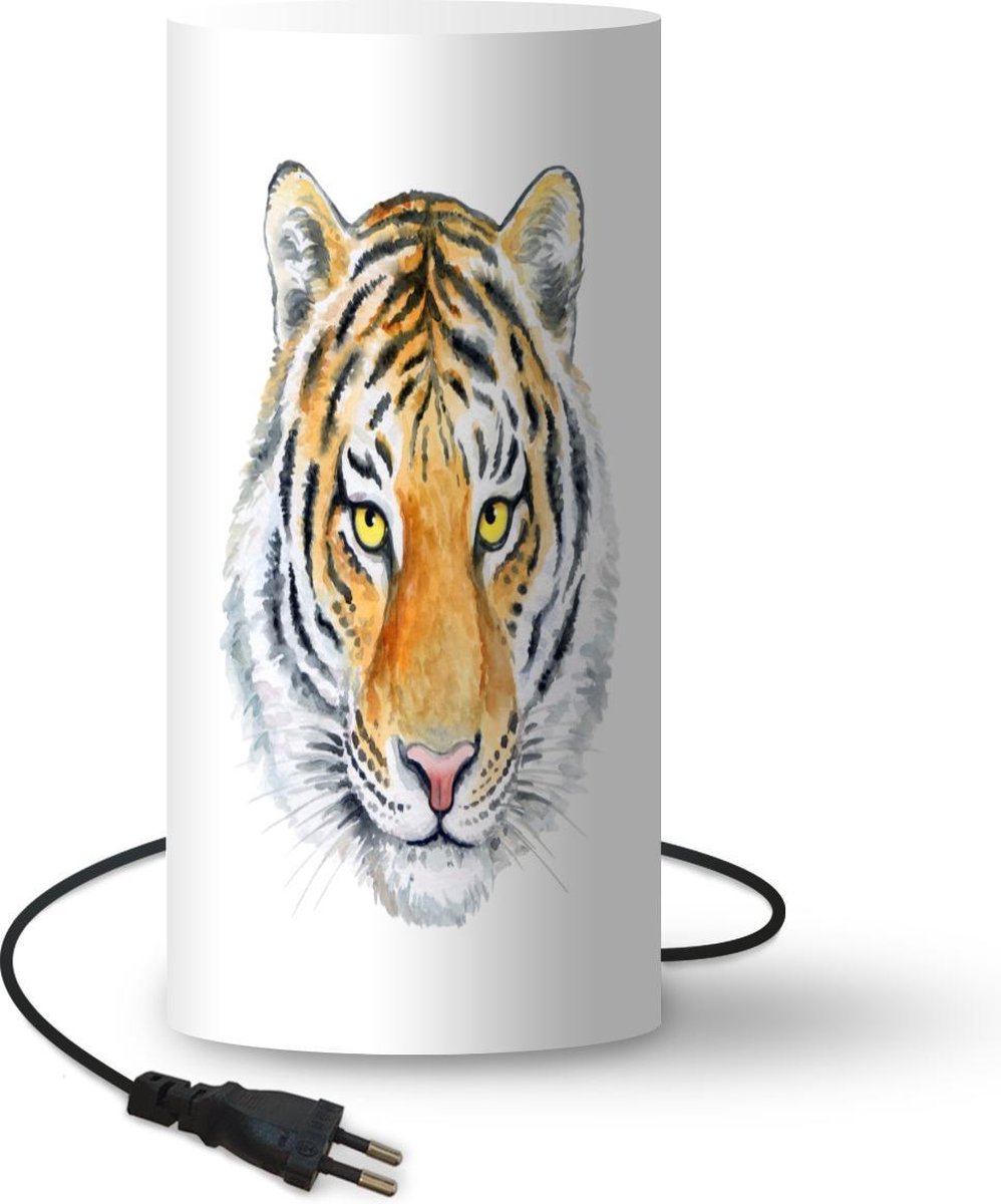 Lamp - Nachtlampje - Tafellamp slaapkamer - Tijger - Kop - Geel - 33 cm hoog - Ø15.9 cm - Inclusief LED lamp