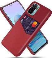 Voor Xiaomi Redmi Note 10 Doek Textuur PC + PU lederen achterkant Schokbestendig hoesje met kaartsleuf (rood)