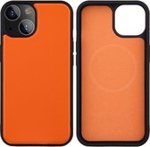 Voor iPhone 13 mini PU lederen huid magnetische patch TPU schokbestendige Magsafe-hoes (oranje)