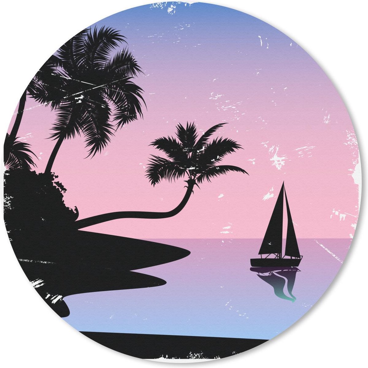 Muismat rond 20x20 cm - Mousepad Zeilboot - Palm - Zee - Nacht - Ronde muismatten