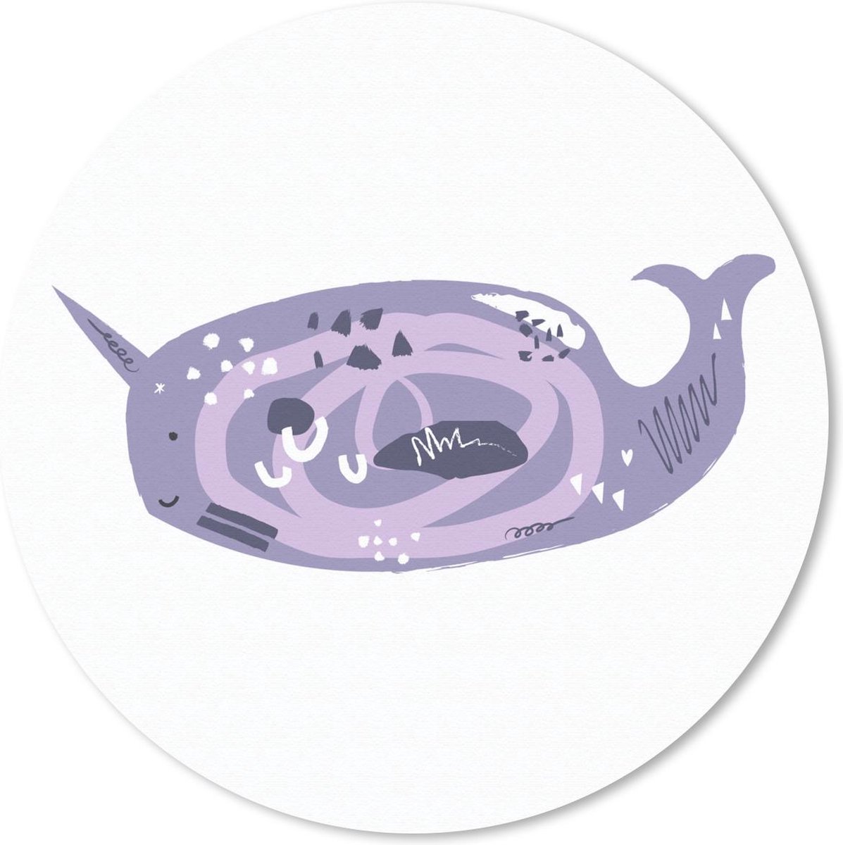 Muismat rond 30x30 cm - Mousepad Narwal - Paars - Pastel - Ronde muismatten
