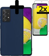 Samsung A52s Hoesje Met 2x Screenprotector - Samsung Galaxy A52s Case Cover - Siliconen Samsung A52s Hoes Met 2x Screenprotector - Donker Blauw