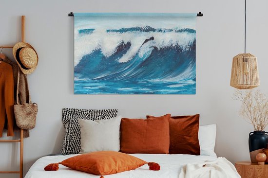 Wandkleed - Wanddoek - Golf - Zee - Waterverf - 150x100 cm - Wandtapijt