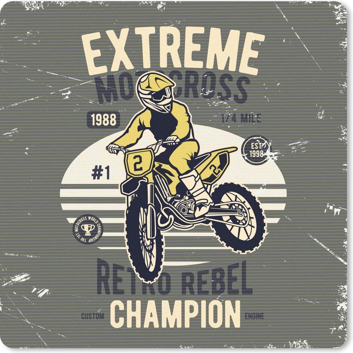 Muismat 20x20 cm - Mousepad Motorfiets - Man - Retro - Geel - Muismatten