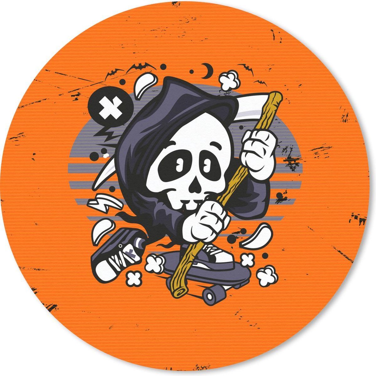Muismat rond 30x30 cm - Mousepad Vintage - Skelet - Skateboard - Ronde muismatten