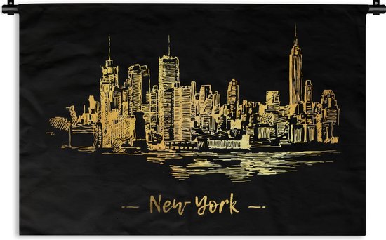 Wandkleed - Wanddoek - New York - Skyline - Goud - 180x120 cm - Wandtapijt