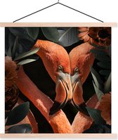Posterhanger incl. Poster 60x60 cm - Schoolplaat - Flamingo - Bladeren - Bloemen - Textielposter - Blanke latten