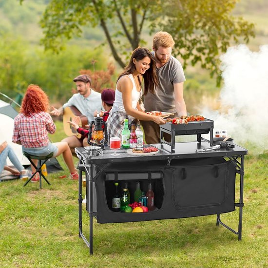 Camping Keuken Tafel - Buiten Kooktafel - Outdoor Koken - 3 Verstelbare Hoogtes - 120 cm - Zwart van Camping — afbeelding 2