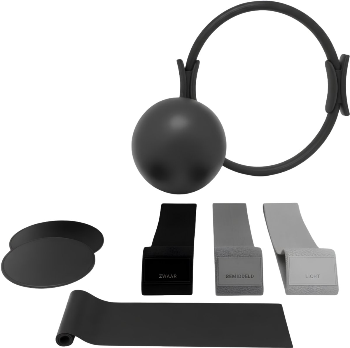Lìon® Pilates Bal - Fitness Set voor Thuis Workout - Pilates Ballen - Zwart/Grijs - 41cm x 39cm x 5cm