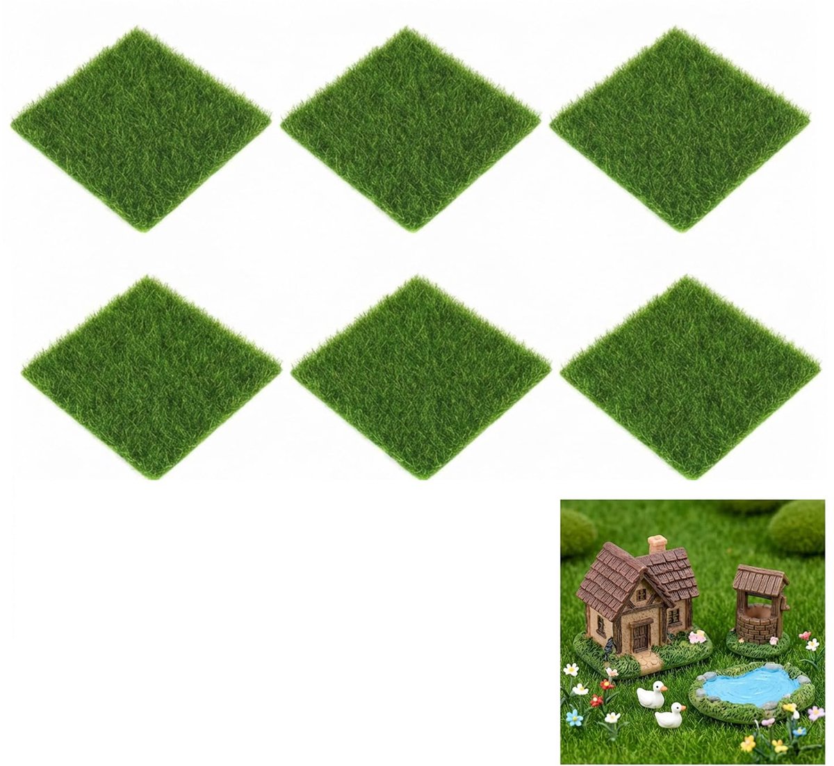6 Stuks Miniatuur Kunstgrasmatten 15x15 cm voor Modelbouw en DIY