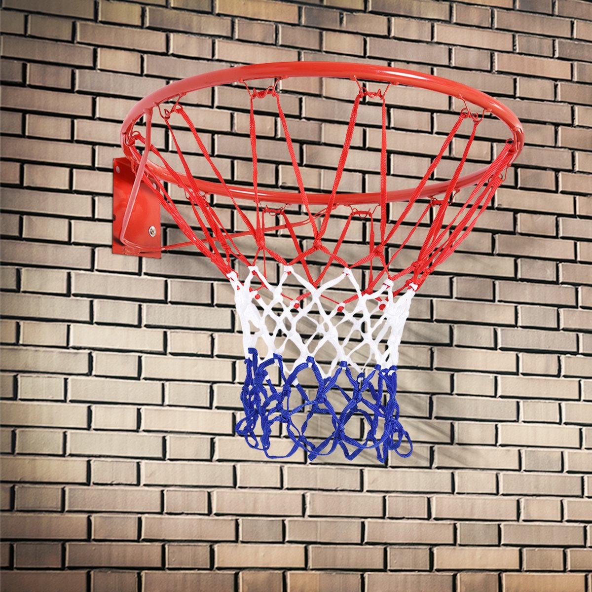COVREO Basketbalring 46 cm rood metaal, nylon net voor wandmontage